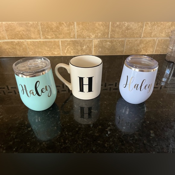 Personalized Haley Mugs and Tumblers Set All excellent like new. Great gifts - Picture 1 of 8